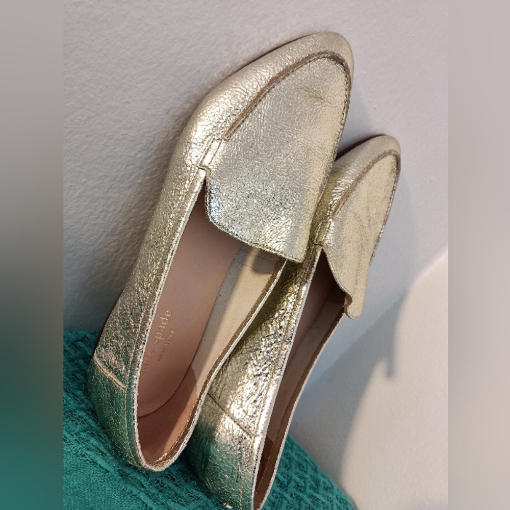 Kate Spade Carima Metallic Gold Cracle Flats, size 10 M